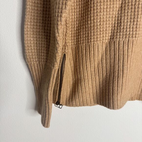 LL Bean Sweater Womens Medium Beige Tan Turtleneck Pullover Side Zip Knit - Picture 2 of 11